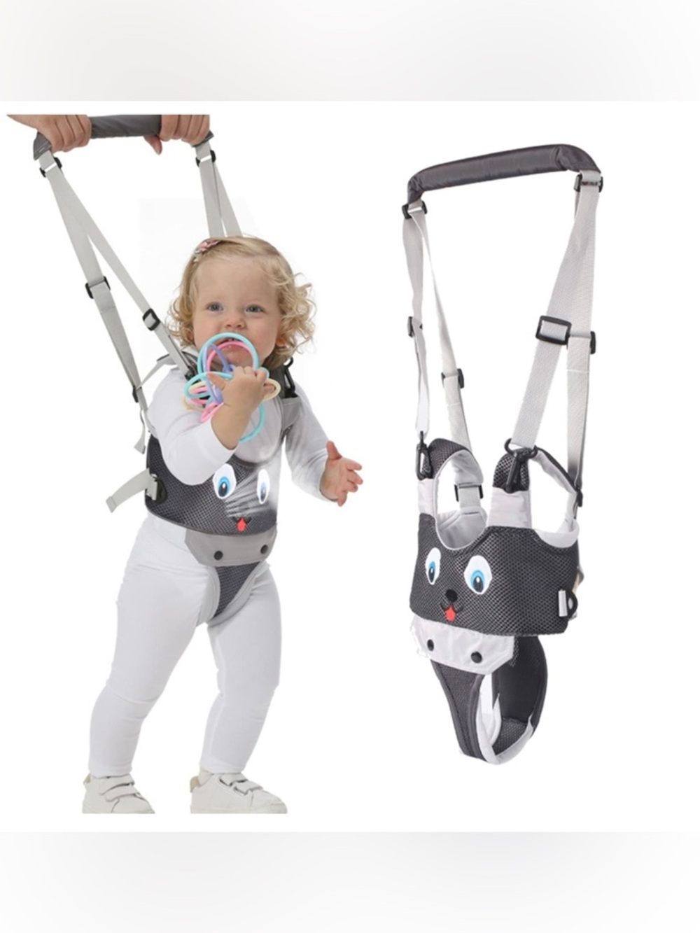 Baby Walking Harness with Cute Animal Face - Gray & White‎